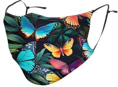 YYHHAOFA Staubmaske für Erwachsene, weich, atmungsaktiv, geeignet für Camping, Laufen, Reisen, den täglichen Gebrauch, buntes Schmetterlingsmuster, 1 Stück