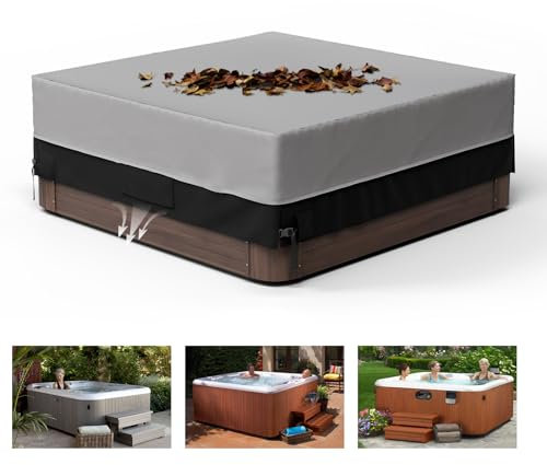Pacok Square Hot Tub Cover, Waterproof 600D Oxford Fabric SPA Hot Tub Covers with Drawstring, Outdoor SPA Bath Pool Dust Cover with Air Vent,Black+Grey(220x220x85CM)
