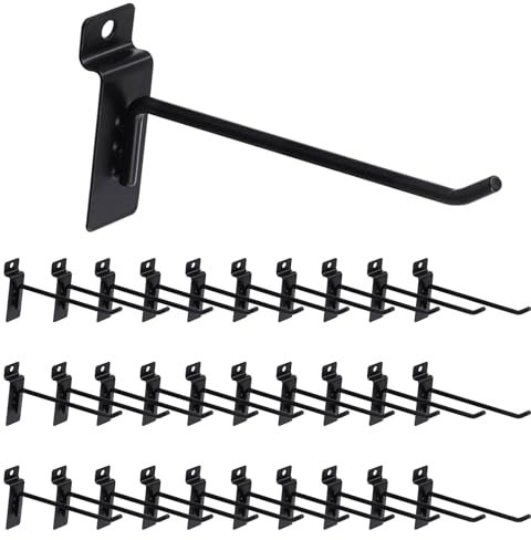 Yauhar 30Pcs 6 Inch/15CM Silver Slatwall Panel Hooks, Heavy Duty Slat Wall Hanging Display Hooks Pegboard Metal Hanger Hook for Gridwall Garage Shop Retail (Wire Diameter 5.6mm/ 0.22”)