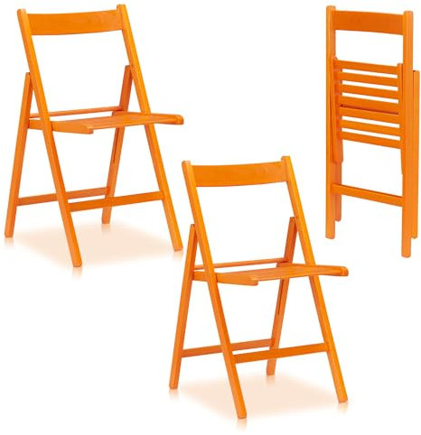 KHG 2er Set Klappstühle Holzstuhl Buche Orange, Esszimmerstuhl klappbar platzsparend, Balkonstuhl Massivholz lackiert, 45 x 79 x 50 cm Besucherstuhl, Gästestuhl