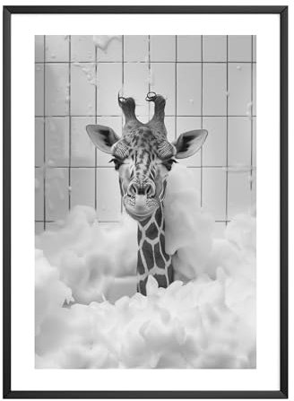 MJ-GRAPHICS® | Badezimmer Deko Bilder - Giraffen Badezimmer Deko Bild Schwarz-Weiß | Witzige Wanddekoration für Toilette - lustige Wanddeko - WC Toilette Deko| Din A3 Qualitätsdruck - ohne Rahmen