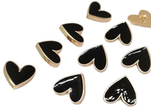 WDSRJSXC Mini-Herz-Knöpfe, 10 mm, Schwarz / Gold, 6 Stück