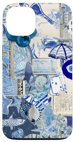 European Summer Collage Blue Mediterranean Collage Aesthetic Case for iPhone 13