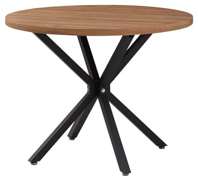 JZGORC Moderner Runder Esstisch aus Industrieblech Mit Schwarzen Metallbeinen - Nordischer Tisch für Wohnzimmer oder Küche, 4-6 Personen, 100 cm - Dunkelbraun