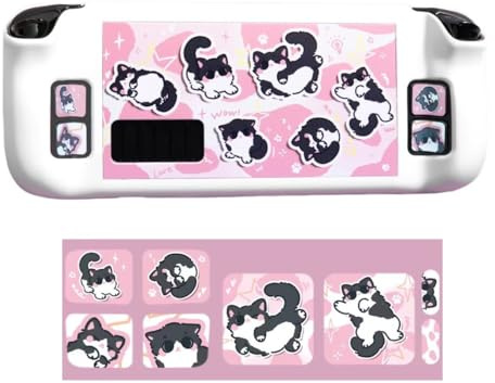Kiloluv Protective Case & Decal Stickers for Steam Deck LCD & OLED Version, Hard Slim Protective Case with Full Protection (Milk Cat-Pink)
