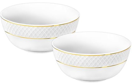 Wilmax - Saladiers - 2 pièces - Ø 14 cm - Porcelaine - Bol blanc - Bol avec motif doré - 600 ml - Pour les collations, les salades - Élégant et résistant aux rayures - Idéal comme cadeau