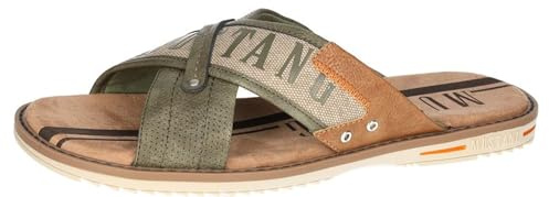 MUSTANG Herren Pantolette Kreuzriemen Ziernähte Nieten 4152-705, Größe:44 EU, Farbe:Grün