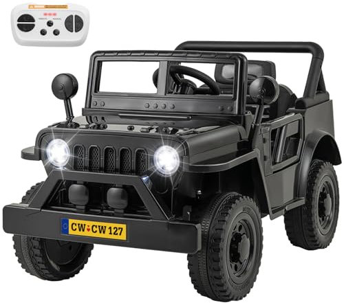 GYMAX Kids Ride on Car, 12V Battery Powered Toy Car with Remote Control, Lights, Music, Horn, Story, USB, Transport Wheels and Slow Start, Children Electric Off Road Truck for 3 Years Old+