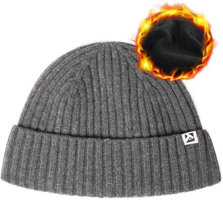 TOP-EX Übergroße Beanie-Mütze aus 100 % Merinowolle, Fleece, gefüttert, warm für kaltes Wetter, Winter, grau, XL/XXL