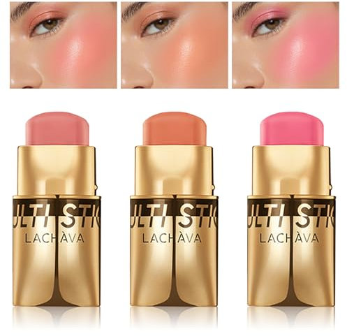 Creme Blush Stick, 3-In-1 Multifunktional Rouge Stick Für Wangen Lippen Augen, Mattes Rouge Make Up Feuchtigkeitsspendend Leicht Und Glatt Cream Blush Für Alle Hauttöne, Zarter Glanz