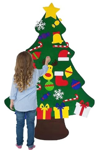 HunicandIU Fieltro para árbol de Navidad, árbol de Navidad infantil de fieltro, con adornos extraíbles, juego de fieltro para la decoración del hogar para niños a partir de 18 meses en el aula