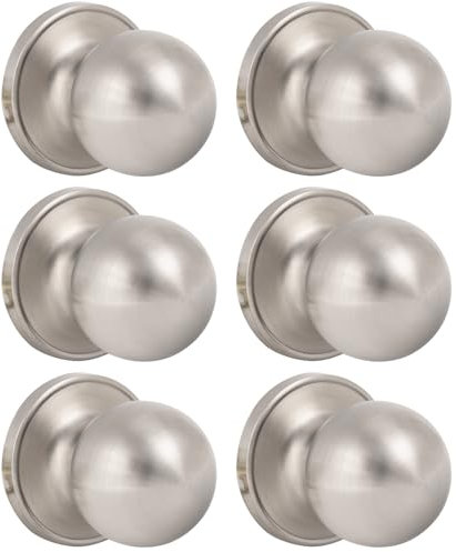 HOSOM 6 Pack Dummy Door Knob, Keyless Closet Door Knobs Satin Nickel Dummy Door Handle, Exterior/Interior Door Knob, Individual Non-Turning Single Side