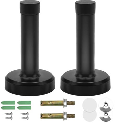 Door Stoppers, 2 Pcs 75mm Matt Black Mounted Doorstop with Concealed Fixings Rubber Tip Zinc Alloy Wall Stoppers to Reduces Noise Prevents Damage for Skirtings Modern Tall Outdoor Doorstop (Black)