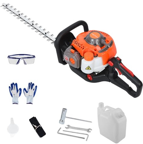 gihusrzx Dual Sided Blade Hedge Trimmer, 26CC Gas Hedge Trimmer, Strong Powerful Cordless Hedge Trimmer, Multi-Functional Handheld Chainsaw Hedge Pruner with Lightweight Design Orange