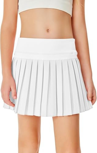 Haloumoning Röcke Mädchen Tennisrock Kinder Golf Skorts Plissierte Skater Sommer Sportrock mit Taschen Innenhose, Weiß, 11-12 Jahre