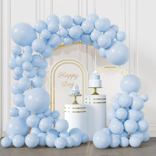 BIQIQI Luftballon Pastellblaue, 113 Stück Macaron Pastellblaue BallonGirlande von 18 12 10 5 Zoll, Hellblaue Ballons für Geburtstage, Babypartys, Hochzeitsfeierdekoration, Gender Reveal