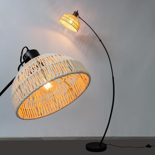 Osasy Moderne Bogenlampe mit Makramee-Lampenschirm, Stehleuchte in Beige und Schwarz, Dekorative Wohnzimmerbeleuchtung,ohne Glühlampe