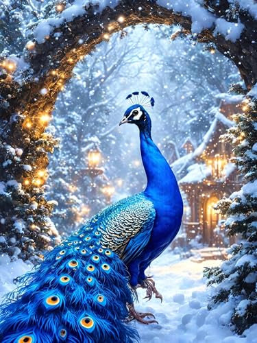 Malen Nach Zahlen Pfau Malen Nach Zahlen Erwachsene Kreativ Bastelset, Paint by Numbers Schnee, DIY Handgemalt Ölgemälde Kit Mit Pinseln und Acrylfarbe, Geschenk für Home Wand Dekor Mädchen 60X80CM
