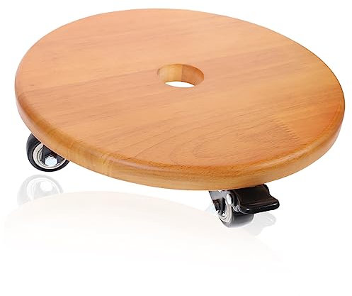 POPETPOP Roller Plant Stand Round Wood Flower Pot Holder Wheels for Indoor Outdoor