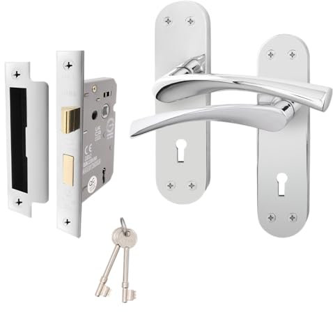 EAI Chrome Door Handle Key Lock Set - 1 Pair Polished Chrome Internal Keylock Handles with Lock (64mm) - Novoli Range