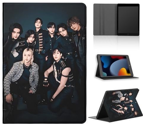 nurkorki Tablet Hülle für Samsung Galaxy Tab A8 10,5 2021 X200/X205,Schutzhülle mit Kpop Stray Kids Skzoo Muster Ästhetik Design Cover für Mädchen Skz Fans,PU Leder Flip Stoßfeste Schwarz Case,Cute