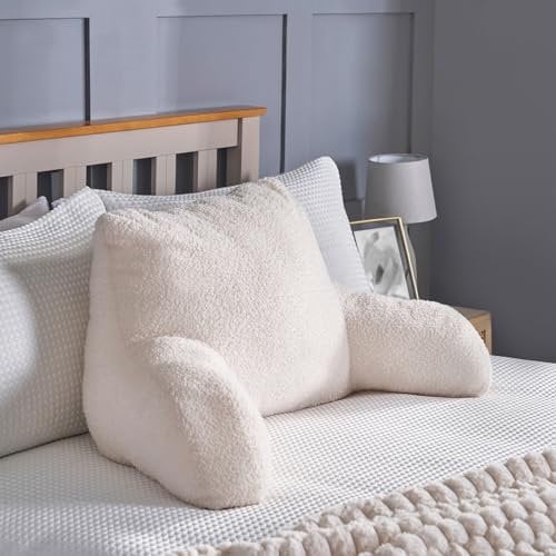 OHS Back Support Cushion, Super Soft Boucle Fabric Cosy Reading Pillow for Bed Fleece Armchair Pillow Snuggle Gaming Cushion for Relaxing - White