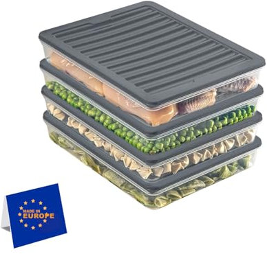 IDOBY Stackable Food Storage Containers, Storage Container Set, Freezer Compartment & Fridge Organiser with Lid, Frost-proof up to -25 °C, Reusable Food Boxes (4 x 2400)