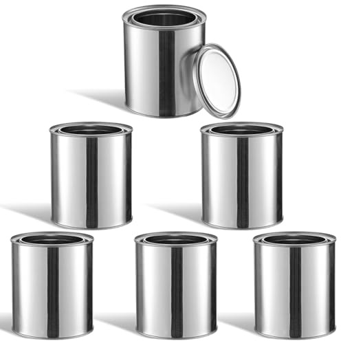 YOFAPA 6 PCS Metal Paint Cans with Lids - 1 L Empty Unlined Paint Buckets for Crafts DIY Projects, Multipurpose Storage Containers for Paints, Solvents, Adhesives, Coatings, Latex