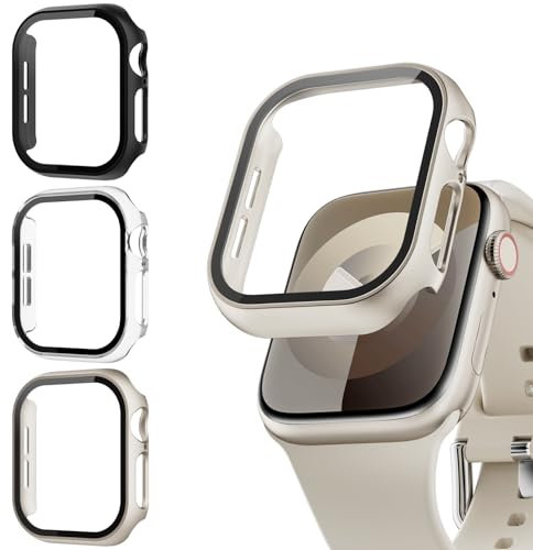 Lovmunia 3-Stück Schutzhülle mit Displayschutzfolie Kompatibel mit Apple Watch Series 11/10 42mm, Rundum Hard PC Gehäuse Eingebaut Kratzfest Gehärtetes Glas Schutzfolie für iWatch 10/11 42 mm