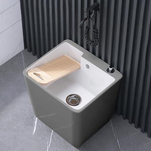Evier Buanderie, Évier à Linge Autoportant de 24 cm, Évier de Buanderie avec Robinet, Grand Bac à Serpillière pour Buanderie, Salle de Bain, Garage, Nettoyage D'animaux, 42 X 36 X 40 cm(Gray)