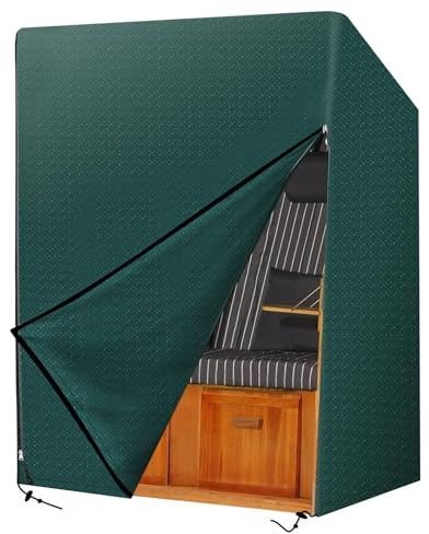LEKEFETO Strandkorb Schutzhülle, Strandkorbhülle, Schutzhülle für Strandkorb, Strandkorb Abdeckung, Wasserdicht & Staubdicht & UV-Schutz & Reißfestigkeit - 125 x 90 x 165/135 cm, Grün