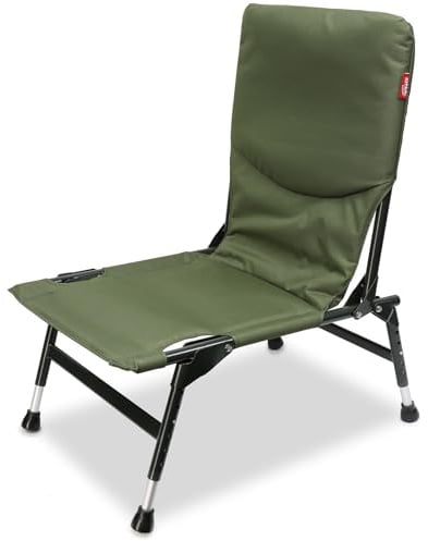 DNA Leisure Low Green Folding Camping Chair – Padded Seat, Adjustable Legs, Rubber Feet & Steel Frame – Compact, Comfy & Durable for Fishing, Festivals & Outdoor Use