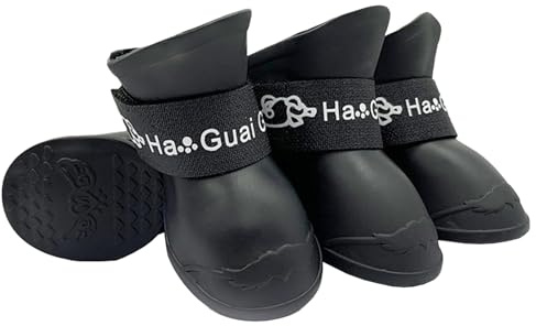TiaoBug Silikon Hundestiefel Hunde wasserdichte Schuhe Verschleißfest Hundeschuhe für Hündchen Pfotenschutz Schwarz L