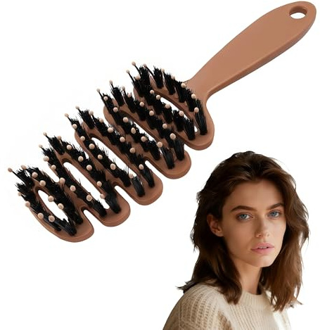 Cithway Volumen+ Brosse à poils de sanglier Brosse à crêper pour volume et brillance, brosse de coiffage anti-frisottis pour homme et femme, brosse ronde pour sèche-cheveux et coiffage (marron)