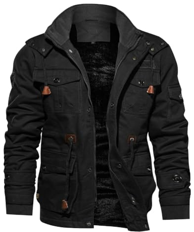 Oanviso Veste Homme Polaire Vestes Cargo Hiver Chaud Blousons Homme Zippée Blouson Militaire Manteaux Coupe Vent Avec Poches B Noir S