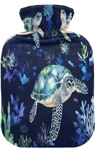 Turtles Coral Hot Cold Water Bottle with Fleece Cover PVC Hot Water Bag 1 Liter