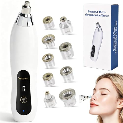 HomdMarket Diamond Microdermabrasion Machine,Upgraded Cordless Dermabrasion Facial Kit,Portable Blackhead Remover Vacuum for Home Skin Care, 7 Adjustable Suction Modes with 9 Diamond Heads