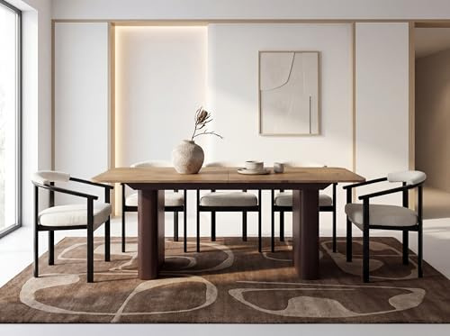 WFL GROUP Ausziehbarer Rechteckiger Esstisch – XXL Modernes Design mit Braunem Metallgestell – für 8-12 Personen, 180 x 90/280 cm – Eiche Hell Braun