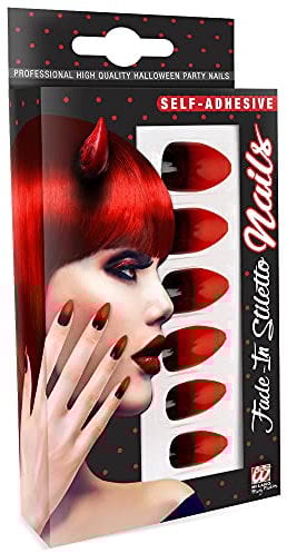 Widmann 05365 - Fingernägel Set Stiletto, 12 Stück, Rot-Schwarz, selbstklebend, Accessoire, Karneval, Mottoparty, Halloween