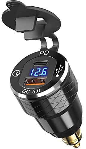 USB Din Hella Steckdose Adapter für BMW Motorrad: USB C PD 30W Ladegerät 12V Wasserdicht EU Typ C USB Stecker QC3.0 Anschluss mit LED Voltmeter für iPhone DC 12-24 Volt Europäisch Ducati Triumph BMW
