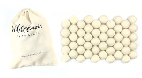 Natürliche weiße Filzkugeln 2,5 cm | (50) Woll-Pompons | handgefilzte Pompons zum Basteln, Filzen, Girlanden, Dekor, Party | Musselinbeutel