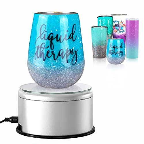 Dycica Cup Display Stand Turner For Epoxy Glitter Tumblers, Battery / USB Operated 360 Degree Rotating Display Base Turntable, Tumbler Spinner Machine Silver Mirrored Top for Bling Tumblers Mugs