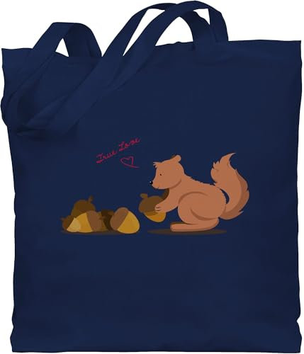 Baumwolltasche - Dschungel Deko Wildnis - Eichhörnchen True Love - Unisize - Navy Blau - tiermotiv animal print squirrel stoffbeutel tiermotive eichhoernchen beutel tier baumwolle tiere bag tieren