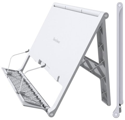 Readaeer Tragbarer Buchständer, freier Winkel, verstellbarer Buchhalter für dickes Lehrbuch, faltbar, leicht, Buchablage (weiß)