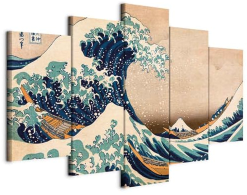 murando - Grand Tableau Mural Décoration Moderne Salon, Vintage, 225x112 cm | Clous Inclus, Impression sur Toile, Tableaux, Posters et Arts Décoratifs, Bleues, Inscriptions de la Mer du Japon Rétro