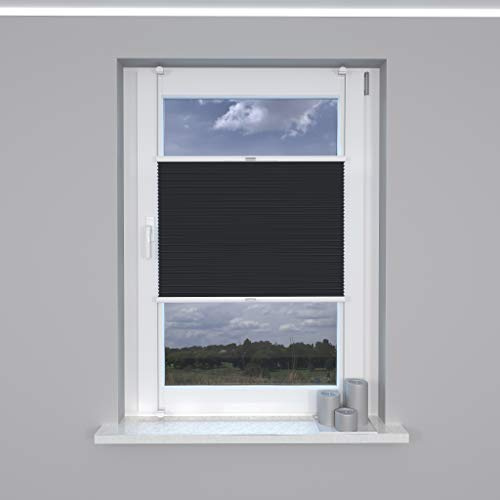 Market-Alley Plissee Klemmfix ohne Bohren Sonnenschutz Plisseerollo Jalousie Lichtdurchlässig und Blickdicht für Fenster & Tür (Schwarz, 60x210cm, BxH)