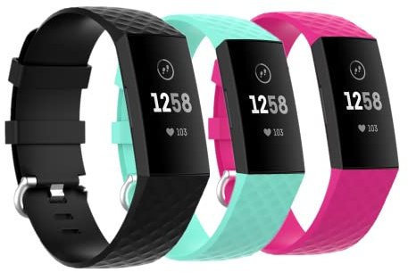 Huwokxix Armband Kompatibel mit Fitbit Charge 4/Charge 3, Verstellbares Silikon Uhrenarmband Sport Ersatzband für Fitbit Charge 4/Charge 3 (Schwarz + teal + rot, Kleine)