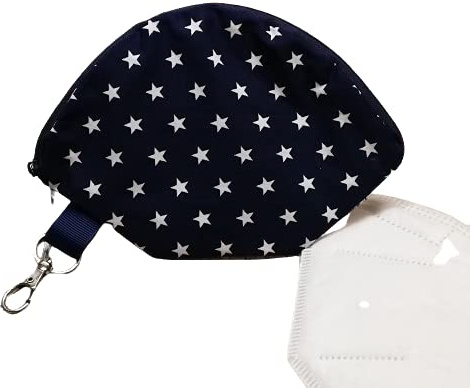 Maskentasche aus Stoff | Waschbares Etui für FFP2 Masken | Hygienische Aufbewahrung für Unterwegs | Handgenäht | Masken Etui für Tasche & Rucksack | Sterne Blau