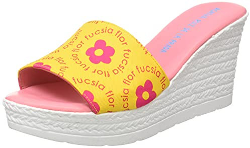 Agatha Ruiz de la Prada Sandalia Cuña Mujer Amarillo Flores Fucsia Talla 36 9 Cms
