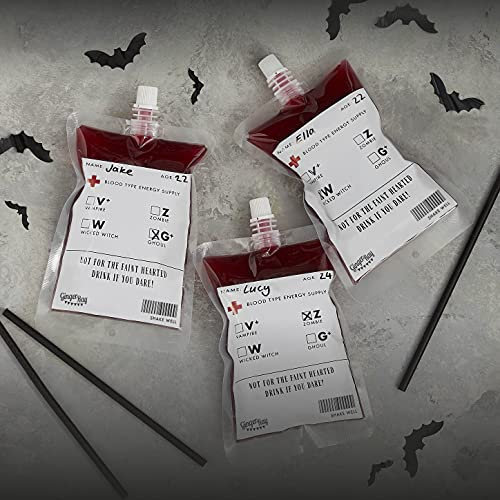 Ginger Ray FRI-136 Blood Bag Drinks Pouches with Straws Pack of 5, White